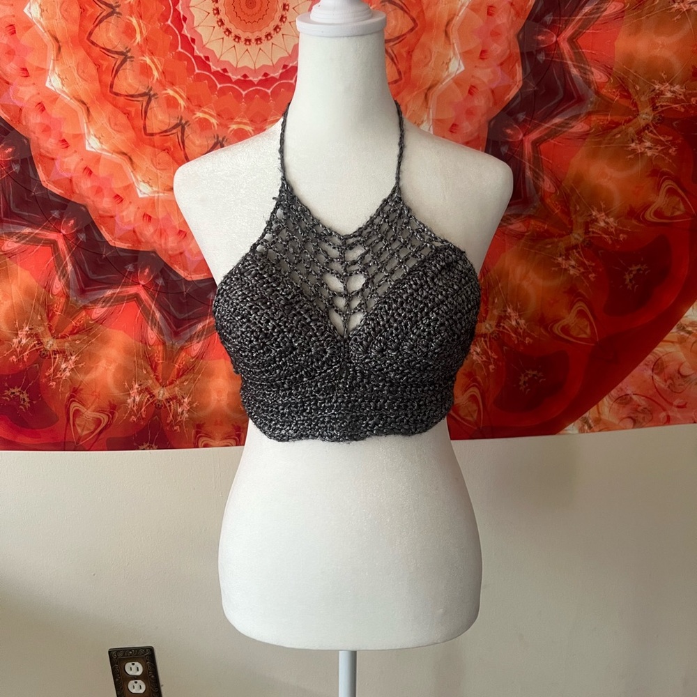 Black Crochet Halter Top